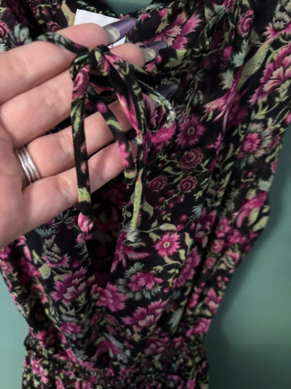 Misa Los Angeles Black Mini Dress with Pink Floral Print - Picture 3 of 6